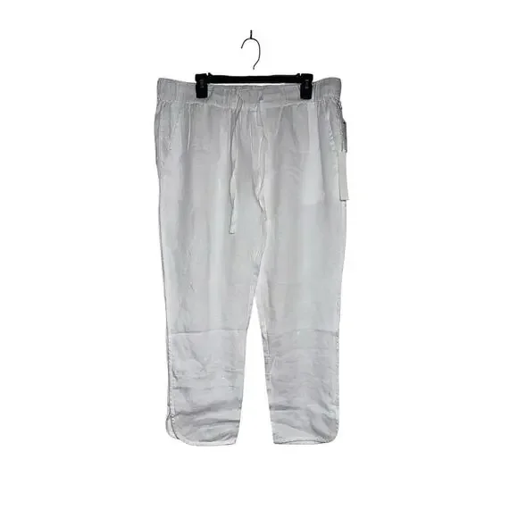Caslon White Track Style Tulip Hem 100% Linen Drawstring Pants Size L Large NWT - Picture 2 of 7